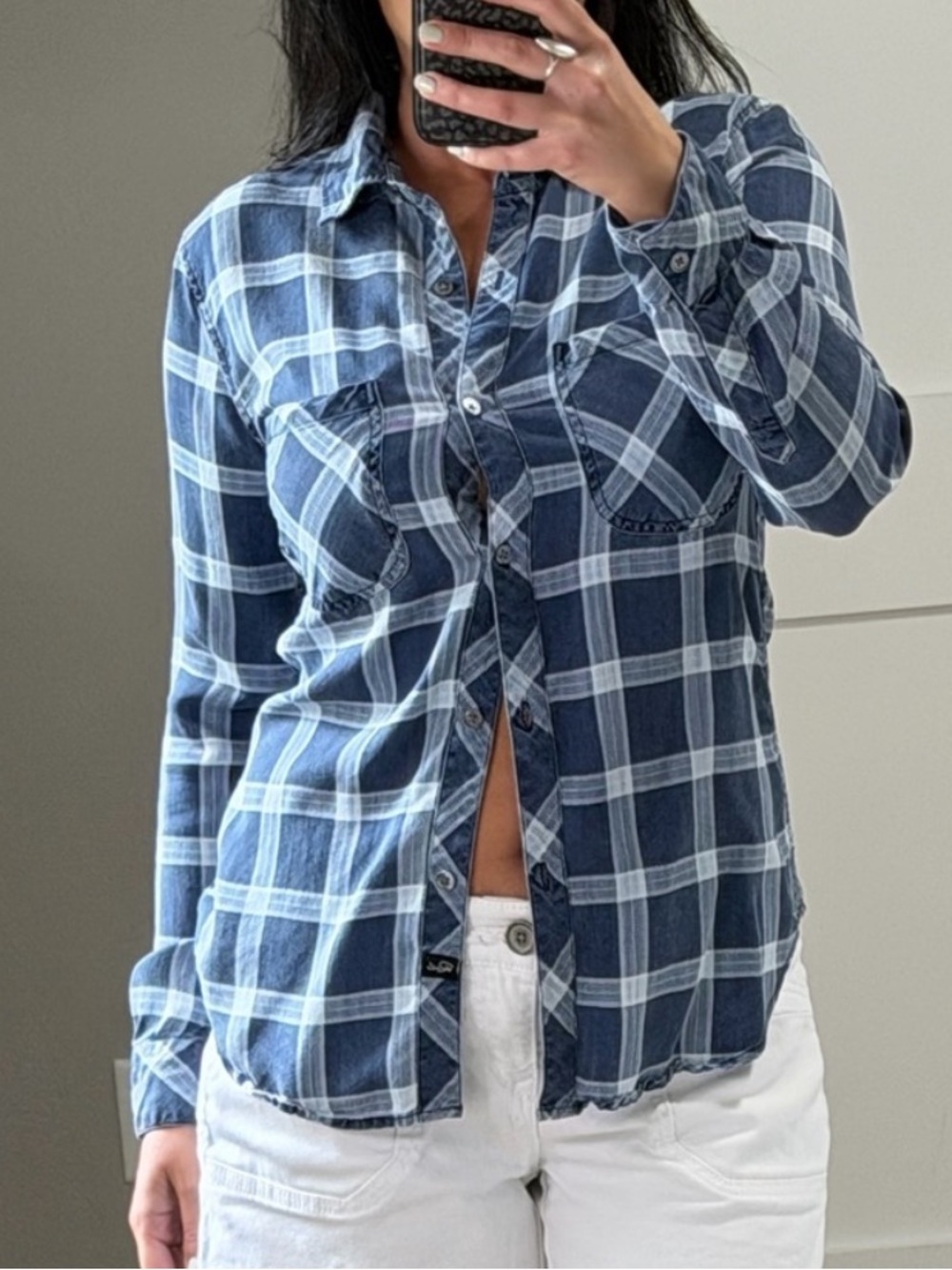 100% Tencel Rails Blue and White Plaid Button-Up Shirt